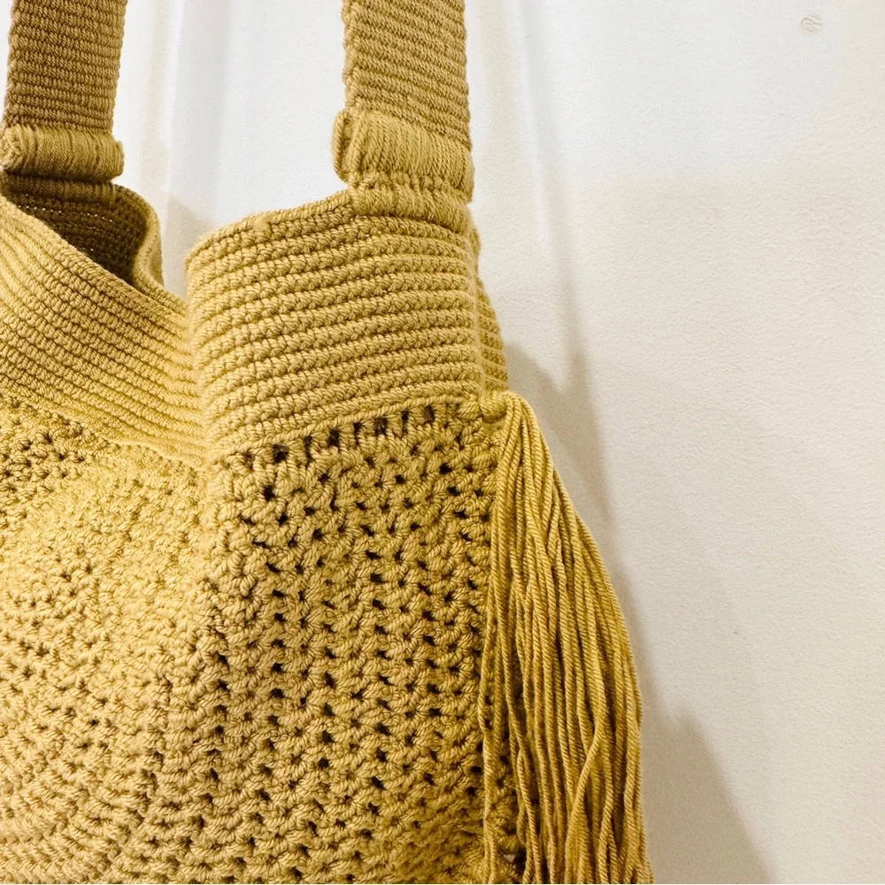 Soraya Hennessy cotton handwoven fringe boho crossbody bag NEW